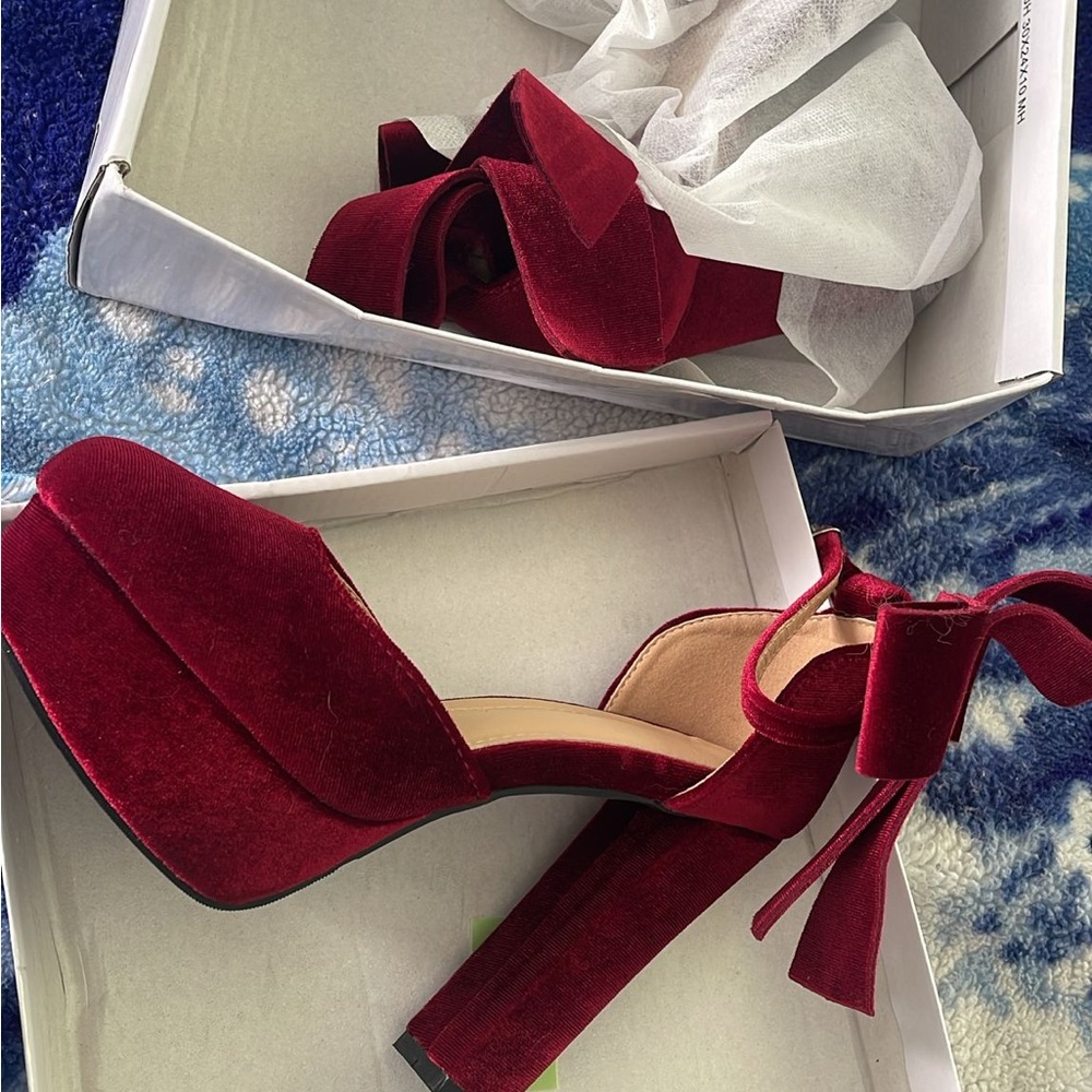 Elegant Velvet Platform Heels in Rich Red